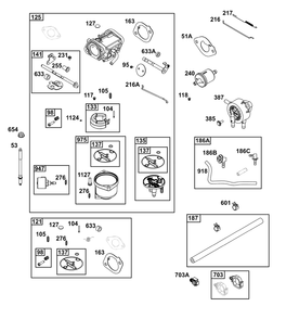 Carburetor And Fuel Supply Group Diagram and Parts List for 40N777-0031-B5 400000 - 699999 Briggs and Stratton Engine